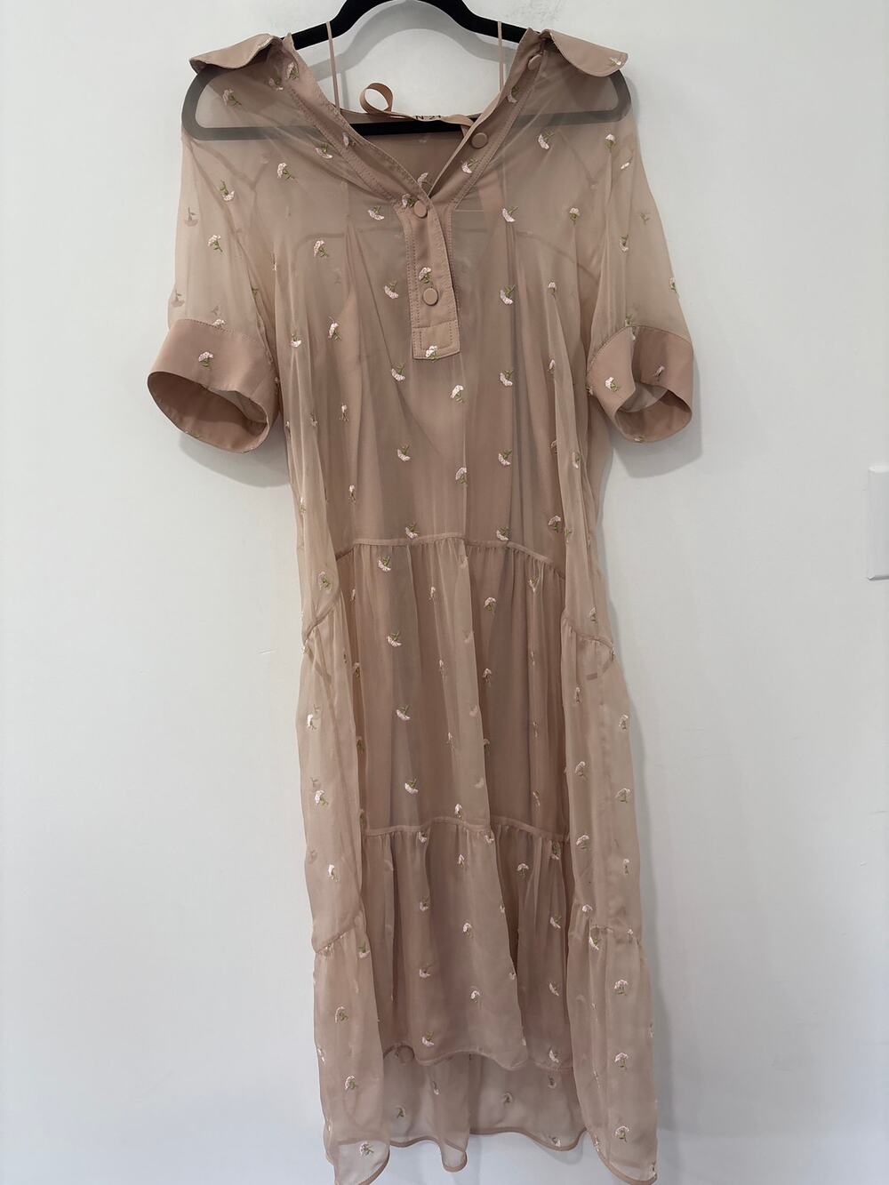 No. 21 Short Sleeve Floral Embroidered Sheer Double Layer Dress Size 44(US M/L)